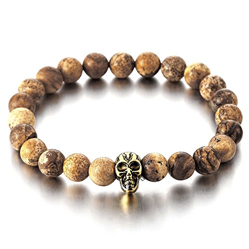 COOLSTEELANDBEYOND 9MM Pietra Preziosa, Braccialetto di Perline con Cranio,... - Ilgrandebazar