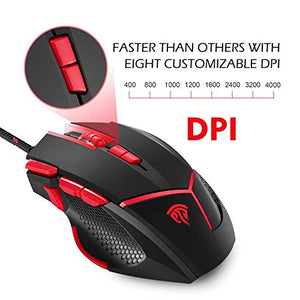 EasySMX Mouse da Gioco, V18 Ottico Programmabile Rosso