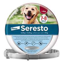 Carica l&#39;immagine nel visualizzatore di Gallery, Elanco Seresto Collare antiparassitario, Per cani oltre 8 kg, Elimina pulci, zecche, pidocchi e protegge dal rischio di trasmissione, Della leishmaniosi fino a 8 mesi, 1 pezzo