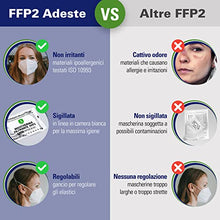 Carica l&#39;immagine nel visualizzatore di Gallery, ADESTE - 50 Mascherine FFP2 Bianche Certificate CE, filiera controllata, elastici comodi, anallergici e regolabili. Sicura: filtrazione in simulazione di indossaggio 99,5%. Buste singole sigillate.