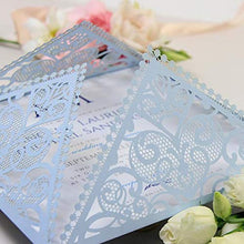 Carica l&#39;immagine nel visualizzatore di Gallery, Azzurro opaco carta con busta partecipazioni matrimonio taglio laser fai da... - Ilgrandebazar