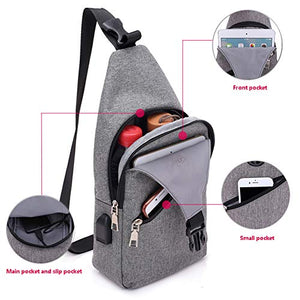 Petto Borsa Crossbody Zaino Spalla Monospalla Impermeabile Marsupio Zainetto Piccolo Sling Bag Borsello a Tracolla con porta di ricarica USB per Uomo Donna Viaggio Trekking Camminare