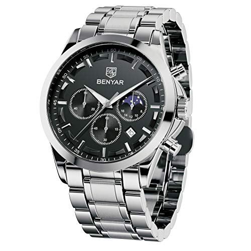 BY BENYAR - Eleganti Orologi Uomo | Cronografo | Movimento Argento Nero - Ilgrandebazar