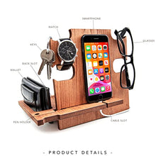 Carica l'immagine nel visualizzatore di Gallery, Docking Station in Legno Multifunzione: Organizer da Scrivania e Svuotatasche Design Moderno per Casa e Ufficio - Regalo Compleanno Uomo, Regalo Natale (Marrone (noce))