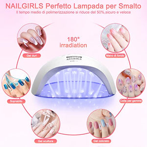 Nailgirls Lampade UV Per Unghie, 150W Portatile Asciuga Smalto Fornetto per Manicure/Pedicure,Sensore Di Avvio Automatico LED UV,4 Modalità Timer,Display LCD