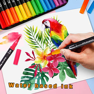 KAZATE Brush Pen Lettering 36 Colori, Pennarelli Doppia Punta Fine e Grossa Pennello per Bambini Adulto Pennarelli Set Professionali da Colorare ad Acquerello, Bullet Journal, Mandala