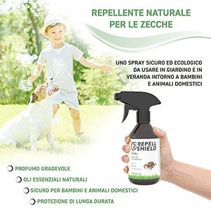 RepellShield Spray Repellente Zecche Uomo per Pelle, Vestiti e Casa - Antizecche Uomo Spray per Escursioni - Spray Antiparassitario e Antizanzare Giardino - Efficiente Spray Antipulci per Ambienti