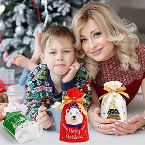 DERAYEE Sacchetti Regalo Natale,34 pezzi Busta Regalo Natalizi con Coulisse,Borsa di Regalo Varie Misure per Feste di Natale(6 stili)