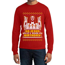 Carica l'immagine nel visualizzatore di Gallery, Maglia Maniche Lunghe Uomo Motivo Natalizio Go Jesus It's Your Birthday Natale Large Rosso