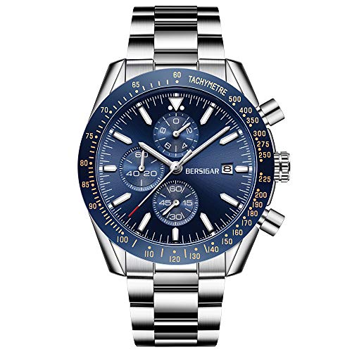 BERSIGAR orologio da polso uomo al quarzo movimento in acciaio Blu Argento - Ilgrandebazar