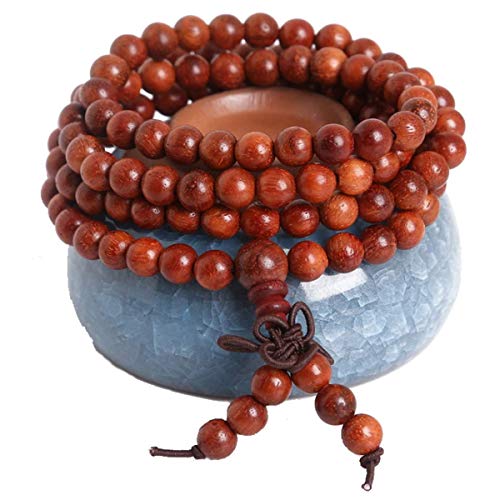Collana mala 108, 6 mm, da preghiera, donna, in legno naturale, tibetana,... - Ilgrandebazar