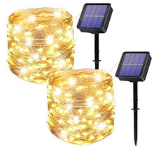 Carica l'immagine nel visualizzatore di Gallery, owwasd [2 pezzi Catena luminosa solare per esterni, 14 m, 120 LED, per esterni, resistente alle intemperie, per balcone, alberi, terrazze, matrimoni, feste, giardino (Bianco caldo)