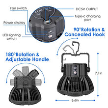 Carica l'immagine nel visualizzatore di Gallery, Oziral 7800mAh Ventilatore Campeggio USB, 3 In 1 Ricaricabile per Ventilatore da Soffitto Portatile con Telecomando Può Gancio Ventilatore da Tavolo Portatile per Emergenza Tenda da Campeggio