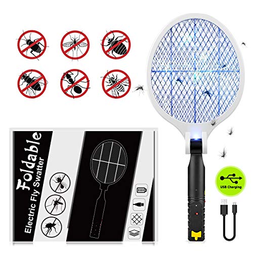 Myguru Racchetta Zanzare Elettrica Pieghevole, 4000V Swatter Elettrico USB...