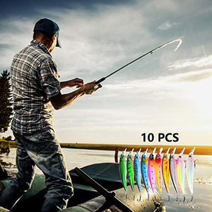 Aozzy 10pcs/11cm di Minow Fishing Lure Bait dura con ganci in metallo a...