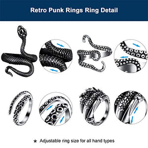 Hicarer 4 Pezzi Vintage Anelli Punk Polpo Drago Regolabile Anello in Acciaio... - Ilgrandebazar