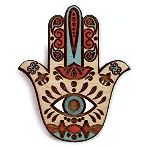 Telestic Design Hamsa Sacro Protezione Simbolo Legno Spilla | Mano di Fatima... - Ilgrandebazar