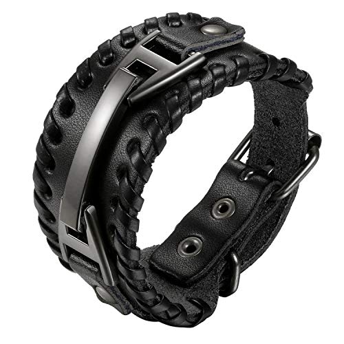 Cupimatch Uomo Braccialetto Bracciale Pelle Intrecciato Regolabile Nero - Ilgrandebazar