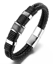 Carica l&#39;immagine nel visualizzatore di Gallery, Halukakah &quot;SOLO&quot; Uomini Braccialetto del Cuoio GenuinoIn Titanio Argento - Ilgrandebazar