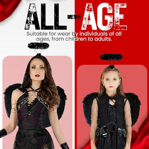Redstar Fancy Dress Ali Angelo e Aureola Angelo Neri - Costume Angelo Donna con Ali e Cerchietto Nero, Costume Halloween Donna Angelo Nero, Costume per Adulti Angelo Caduto