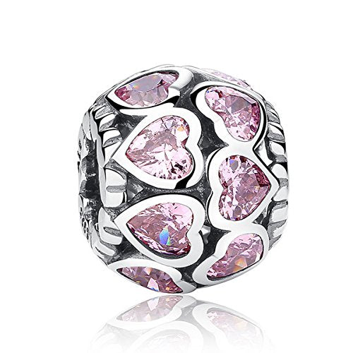 Charm in argento Sterling 925 con doppia fila di cuori zirconia cubica,... - Ilgrandebazar