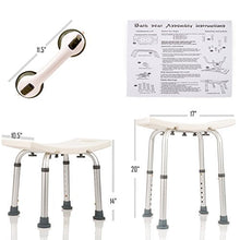 Carica l'immagine nel visualizzatore di Gallery, Dr. Maya, Sedia per vasca da bagno e per doccia regolabile, con maniglione da doccia con ventosa incluso, antiscivolo, dalla seduta ampia e bianca, con gambe in alluminio (sedia da doccia)