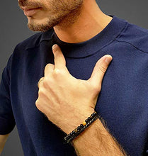 Carica l&#39;immagine nel visualizzatore di Gallery, ess3vu&#39; Bracciale Uomo Cuoio | Braccialetti in Pelle Pietre Nero (20.5cm) - Ilgrandebazar
