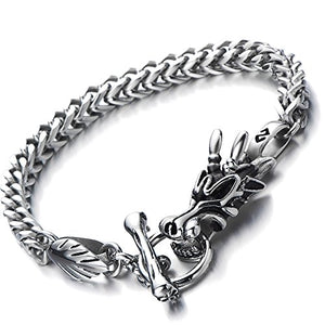 COOLSTEELANDBEYOND Biker Braccialetto del Drago, Bracciale da Uomo, Argento - Ilgrandebazar