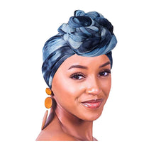 Carica l'immagine nel visualizzatore di Gallery, DRESHOW 5 Pezzi Donne Africana Turbante Sciarpa Avvolge Testa Boho Turbante Elastico Annodato Berretto Pre-annodato Berretto Chemio Cappello 1pcs (Navy Blue+blue)