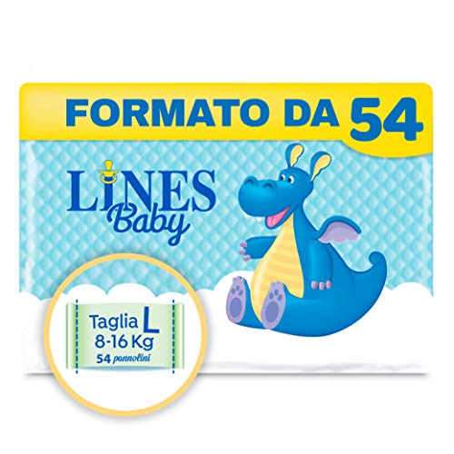 Lines Baby Large, Confezione Standard da 54 Pannolini, Taglia Large (8-16 Kg) - Ilgrandebazar