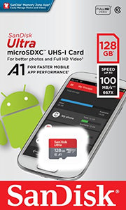 SanDisk Ultra Scheda di Memoria MicroSDXC da 128 GB e Adattatore, con A1 App Performance, Velocità fino a 100 MB/sec, Classe 10, U1 (Nuova versione)