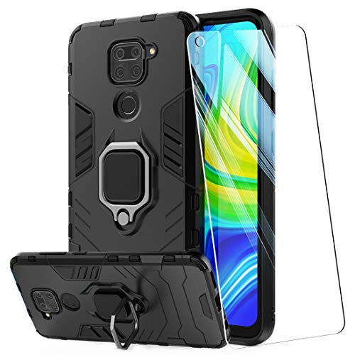 AILRINNI Cover per Xiaomi Redmi Note 9 - Pellicola Protettiva in Vetro Nero
