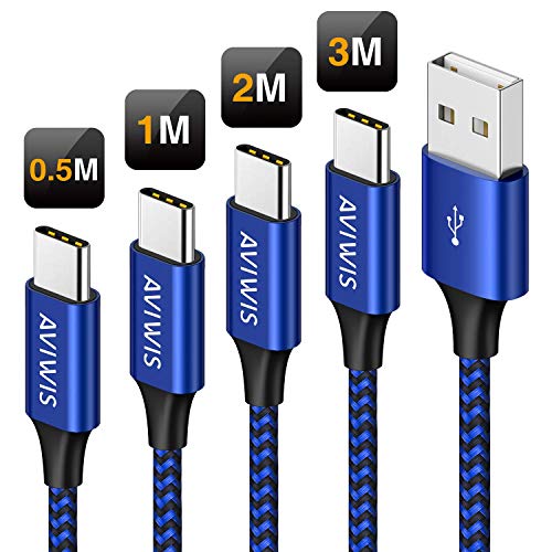 AVIWIS Cavo USB C [4 Pezzi,0.5M+1M+2M+3M], Nylon Type-C Ricarica...