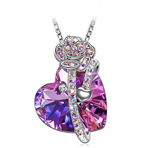 Regali Natale Amore Rosa Ciondolo cuore viola, con cristalli di Swarovski,...