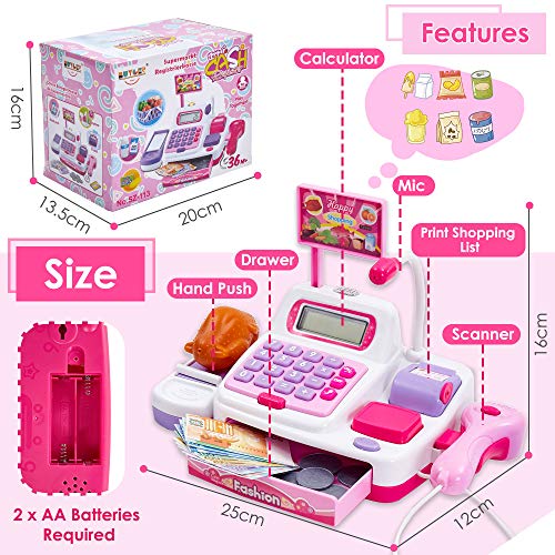 1 Set Cassa Registrativa Rosa per Bambini con Suono e Luce 1 Set Cassa Registrativa Rosa per Bambini con Suono e Luce