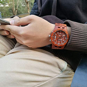 BEWELL Orologio Legno Uomo Cronografo Al quarzo con Cinturino in Rosso - Ilgrandebazar