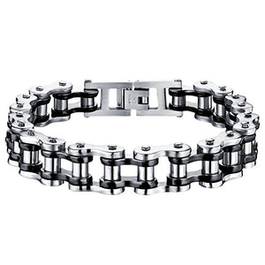 Oidea Bracciale Braccialetto Uomo Catena Bici in Argento Nero - Ilgrandebazar
