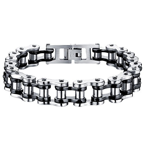Oidea Bracciale Braccialetto Uomo Catena Bici in Argento Nero - Ilgrandebazar