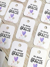 Carica l&#39;immagine nel visualizzatore di Gallery, 50 pezzi, Cartellini Stampati per bomboniera, Grazie, 25x37 millimetri,... - Ilgrandebazar