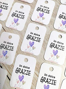 50 pezzi, Cartellini Stampati per bomboniera, Grazie, 25x37 millimetri,... - Ilgrandebazar