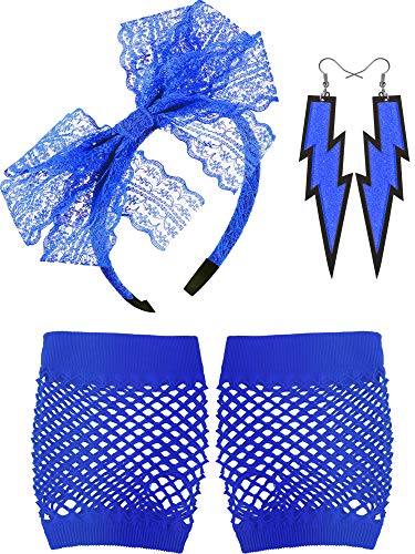 80' Fascia in Pizzo Orecchini al Neon Guanti a Rete Senza Dita per Blu - Ilgrandebazar