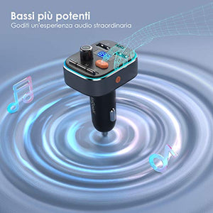 Trasmettitore FM Bluetooth 5.0 per Auto ieGeek, 8 Colori Controluce Pulsante...