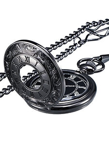 Orologio da Tasca Vintage Romano Numerale Scala al Quarzo con Catena (Nero) - Ilgrandebazar