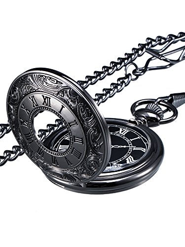 Orologio da Tasca Vintage Romano Numerale Scala al Quarzo con Catena (Nero) - Ilgrandebazar