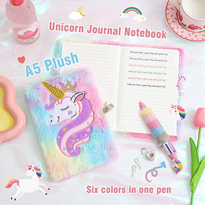Cooyou Diario Segreto Bambina con Lucchetto, Set di Taccuino in Peluche Unicorno Include Un A5 Unicorno Diario Segreto per Bambina, Regalo per Bambina di 5 6 7 8 9 10 11 12 Anni, Colorato