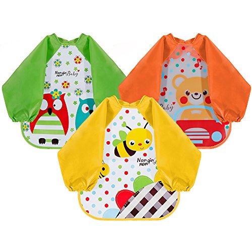 Lictin Set di 3 bavaglino a manica lunga impermeabile Multicolore - Ilgrandebazar