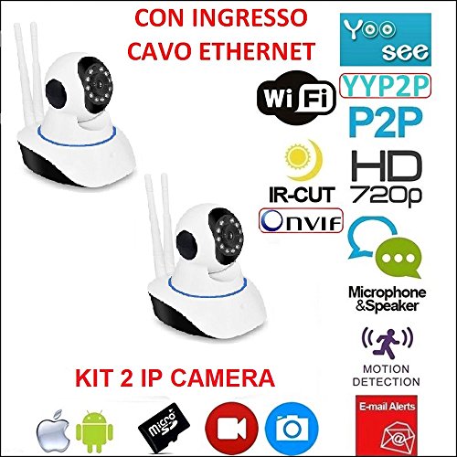 KIT 2 Telecamere IP CAMERA wi-fi HD 720p motorizzata infrarossi con app...