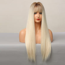 Carica l'immagine nel visualizzatore di Gallery, HAIRCUBE Parrucca lunga diritta, parrucche sintetiche per le donne Parrucche naturali in oro bianco con frangia Parrucche resistenti al calore Cosplay Party Piatto