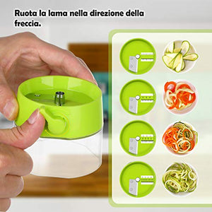 Sedhoom Spiralizzatore di Verdure 4 in 1 Affetta Verdure Affettatrice Multifunzione di Verdure a Spirale Affettaverdure Tagliaverdure con 4 Lame Rotanti Grattugia per Carote, Cetrioli, Patate, Zucca