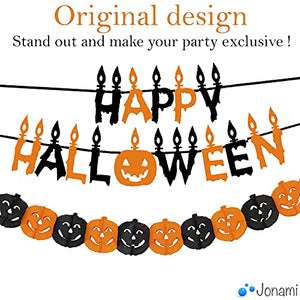 Jonami Decorazioni Halloween Casa XXL - Festone Happy Halloween, Festoni, Palloncini, Ragnatela, Pipistrelli 3D, Scheletro Articolato, Straccio Raccapricciante Nero Panno di Stoffa Spaventoso